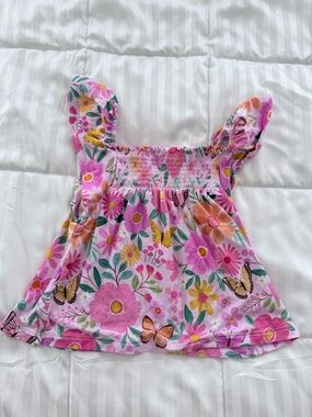 Little Sleepies Floral & Butterfly Smocked Tank Top - Sz 18-24M